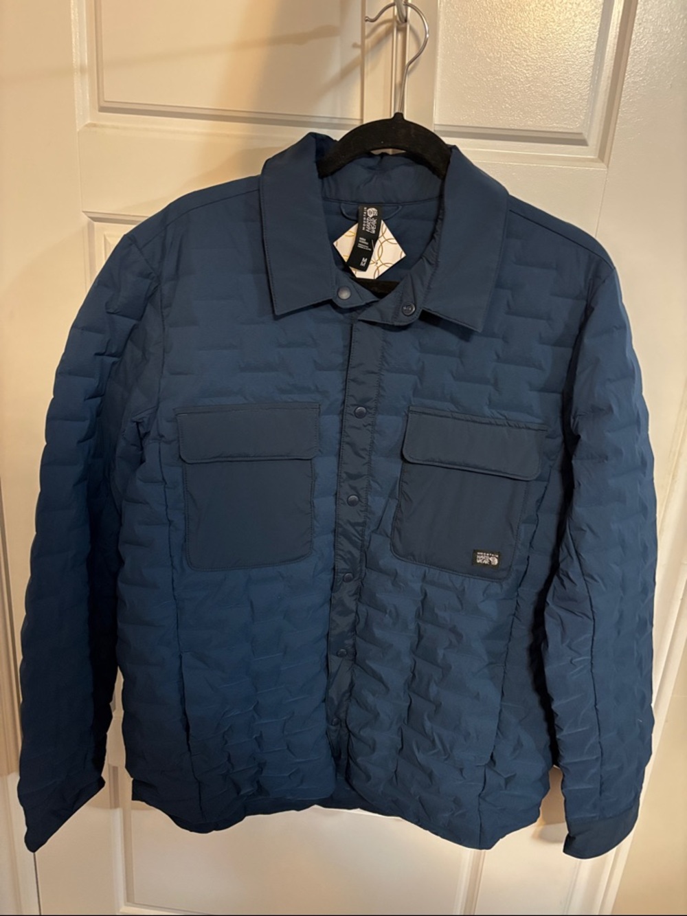 Men's mountain hardware Quilted Shirt Jacket in Deep Blue- down filled.